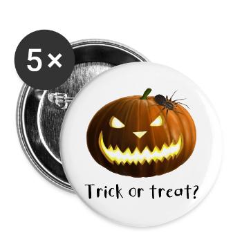 Trick or treat - Kürbis mit Spinne - Buttons groß 56 mm (5er Pack) - Weiß - Vorne