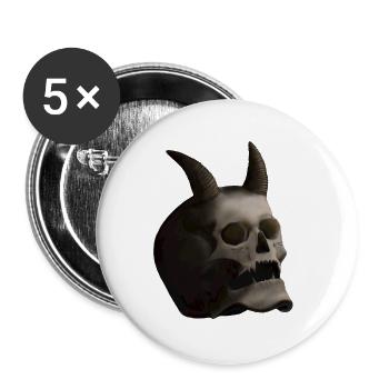 Dunkler Totenkopf mit Hörnern - Dämonenschädel - Buttons groß 56 mm (5er Pack) - Weiß - Vorne