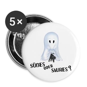Süßes oder Saures - Gespenst mit Katze - Buttons groß 56 mm (5er Pack) - Weiß - Vorne