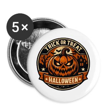 Halloween Kürbisbadge Trick or Treat - Buttons groß 56 mm (5er Pack) - Weiß - Vorne