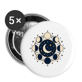 Mondphasen Kreis Sterne Astronomie Vektor Shirt - Buttons groß 56 mm (5er Pack) - Weiß - Vorne