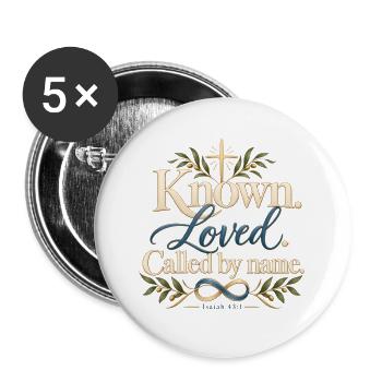 Von Gott gekannt und geliebt - Buttons groß 56 mm (5er Pack) - Weiß - Vorne