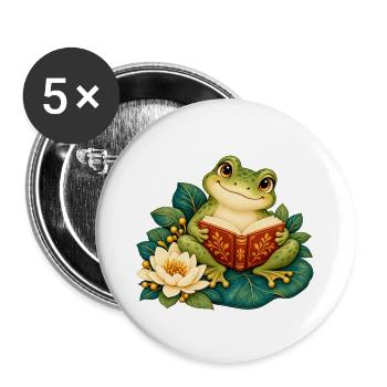 Froschleser auf Seerosen - Buttons groß 56 mm (5er Pack) - Weiß - Vorne