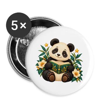 Panda-Leser unter Blumen - Buttons groß 56 mm (5er Pack) - Weiß - Vorne