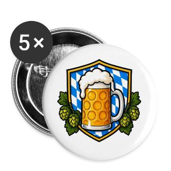 Bayerisches Bierkrug Emblem - Buttons groß 56 mm (5er Pack) - Weiß - Vorne