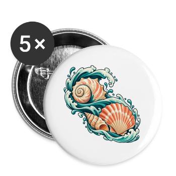 Muscheln auf einem Ozeanband - Buttons groß 56 mm (5er Pack) - Weiß - Vorne