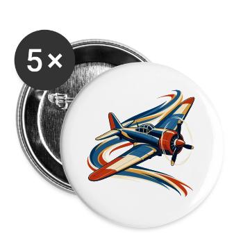 Flugzeuge und Luftstrombänder - Buttons groß 56 mm (5er Pack) - Weiß - Vorne