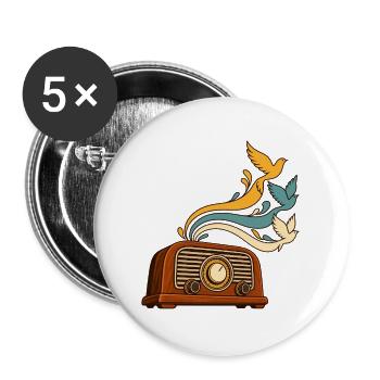 Radiowellen werden zu Vögeln - Buttons groß 56 mm (5er Pack) - Weiß - Vorne
