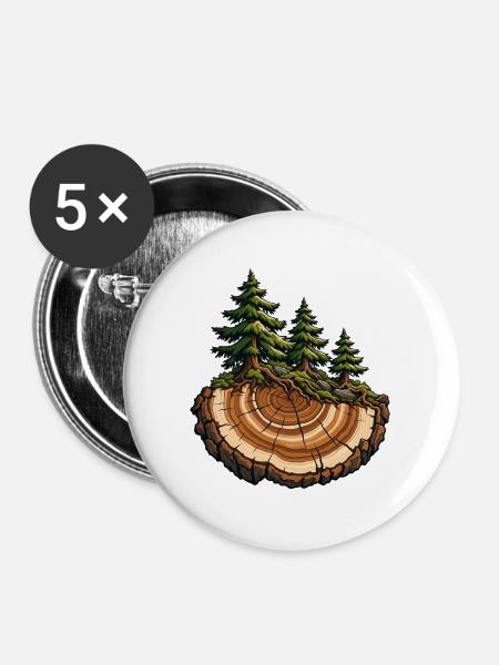 Baumringe werden zum Wald - Buttons groß 56 mm (5er Pack) - Weiß