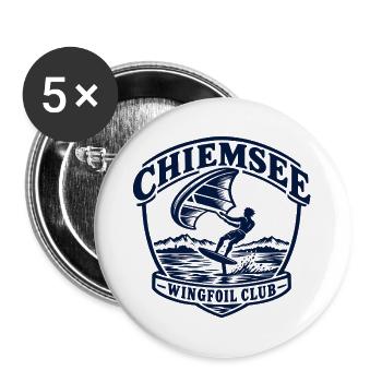 Wingfoil Club Logo Wasserabenteuer - Buttons groß 56 mm (5er Pack) - Weiß - Vorne