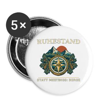 Ruhestand statt Meetings: Berge - Buttons groß 56 mm (5er Pack) - Weiß - Vorne