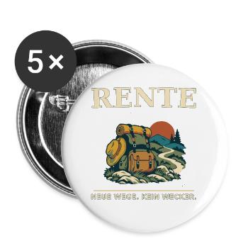 Rente: Neue Wege, kein Wecker - Buttons groß 56 mm (5er Pack) - Weiß - Vorne