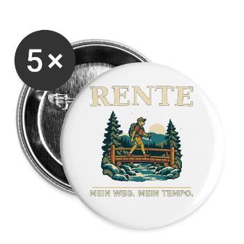 Rente Wandern: Mein Weg Mein Tempo - Buttons groß 56 mm (5er Pack) - Weiß - Vorne