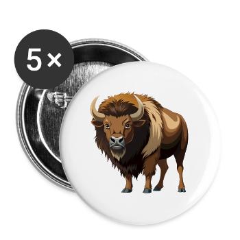 Amerikanischer Bison - Buttons groß 56 mm (5er Pack) - Weiß - Vorne