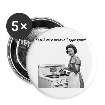 Retro Hausfrau Mittelfinger - Rebellisch - FCK AFD - Buttons groß 56 mm (5er Pack) - Weiß - Vorne