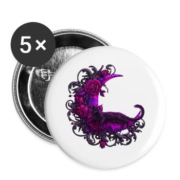 Mondrose Katze im violetten Mond - Buttons groß 56 mm (5er Pack) - Weiß - Vorne