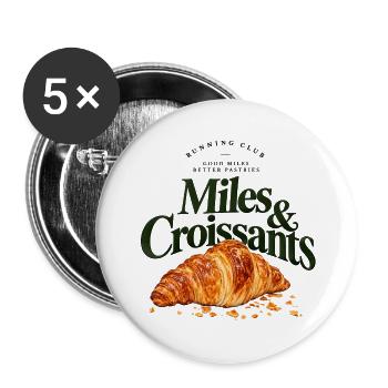 Zuerst laufen, später Croissant – Running & Coffee Club - Buttons groß 56 mm (5er Pack) - Weiß - Vorne