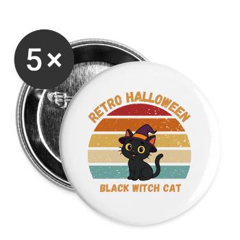 Retro Halloween Black Witch Cat Sunset - Buttons groß 56 mm (5er Pack) - Weiß - Vorne