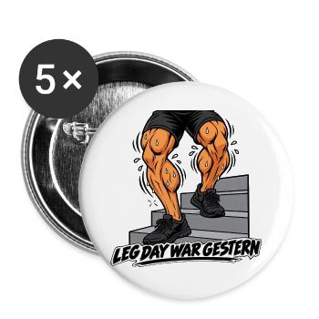 Fitness Herren Outfit- Leg day - Lustiges Gym Bild - Buttons groß 56 mm (5er Pack) - Weiß - Vorne