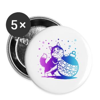 Kätzchen in einem Winter-Kugelverlauf - Buttons groß 56 mm (5er Pack) - Weiß - Vorne