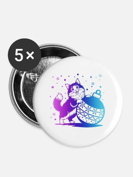 Kätzchen in einem Winter-Kugelverlauf - Buttons groß 56 mm (5er Pack) - Weiß