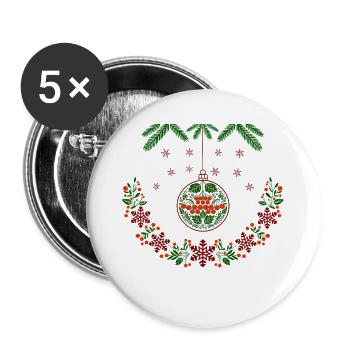 Weihnachtskranz mit Vogelbeeren - Buttons groß 56 mm (5er Pack) - Weiß - Vorne