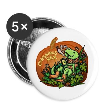 Cosysaurus Rex mit Pilzen (NO AI / Ohne KI) - Buttons groß 56 mm (5er Pack) - Weiß - Vorne