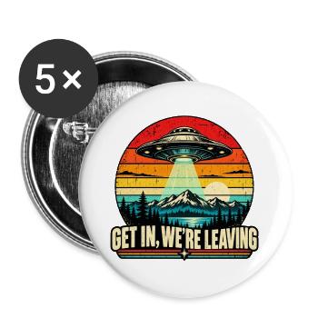 UFO Sunset Retro Tee - Buttons groß 56 mm (5er Pack) - Weiß - Vorne