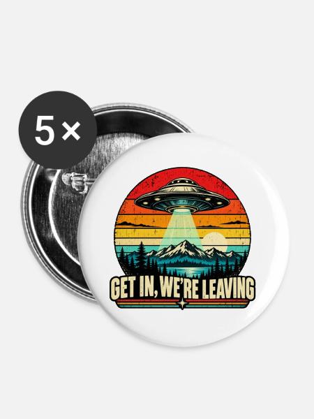 UFO Sunset Retro Tee - Buttons groß 56 mm (5er Pack) - Weiß