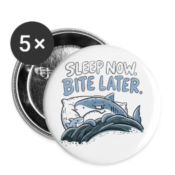 Sleep Now Bite Later Hai Schlaf Humor Haifamilie - Buttons groß 56 mm (5er Pack) - Weiß - Vorne