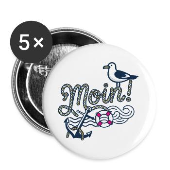Moin mit_Moewe_und_Anker - Buttons groß 56 mm (5er Pack) - Weiß - Vorne