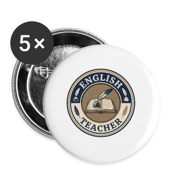 Vintage Englischlehrer-Hardcover-Buchdeckel mit Feder - Buttons groß 56 mm (5er Pack) - Weiß - Vorne