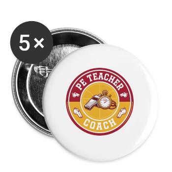 Vintage Sportlehrer-Trainerpfeife-Stoppuhr-Abzeichen - Buttons groß 56 mm (5er Pack) - Weiß - Vorne