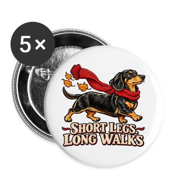 Short Legs Long Walks - Dackel mit Schal - Buttons groß 56 mm (5er Pack) - Weiß - Vorne