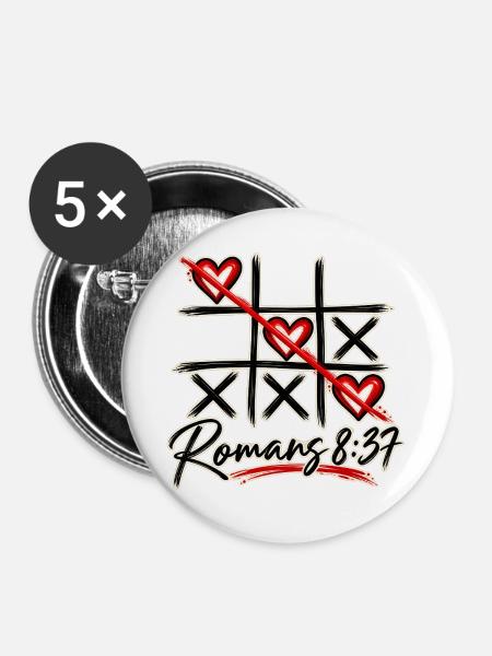 Tic-Tac-Toe-  Römer 8,37 Christliches Design - Buttons groß 56 mm (5er Pack) - Weiß