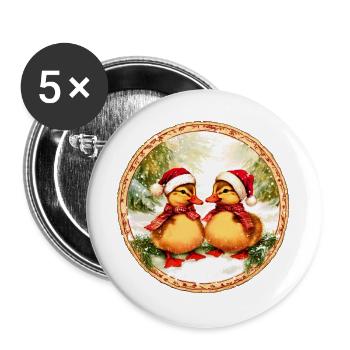 Entchen Weihnachten / Weihnachtsmann Enten - Buttons groß 56 mm (5er Pack) - Weiß - Vorne