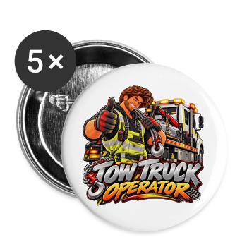 Cartoon-Schleppfahrer - Buttons groß 56 mm (5er Pack) - Weiß - Vorne