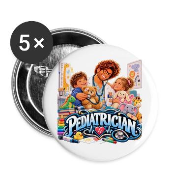 Infantiler Kinderarzt – Kuscheln und Diagnostik - Buttons groß 56 mm (5er Pack) - Weiß - Vorne