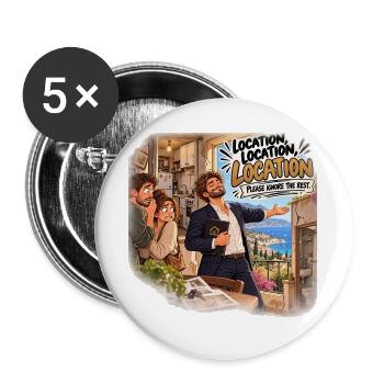 Humor Immobilienmietung Miete - Buttons groß 56 mm (5er Pack) - Weiß - Vorne