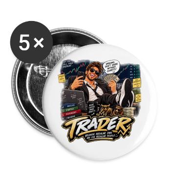 Free Trader: Finanzielle Gewinne und Lachen - Buttons groß 56 mm (5er Pack) - Weiß - Vorne