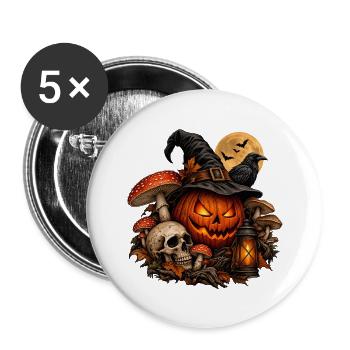 Dunkle Magie: Exklusives Halloween-Design - Buttons groß 56 mm (5er Pack) - Weiß - Vorne