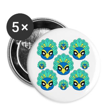Süßes Pfauengesicht - Buttons groß 56 mm (5er Pack) - Weiß - Vorne