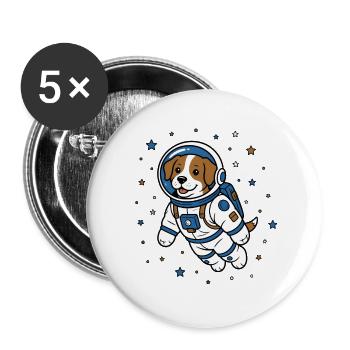Hund Astronaut Helm Weltraum Hunde Vektor Shirt - Buttons groß 56 mm (5er Pack) - Weiß - Vorne
