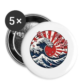 Große Welle Sonne Sakura Japan Kunst Vektor Shirt - Buttons groß 56 mm (5er Pack) - Weiß - Vorne