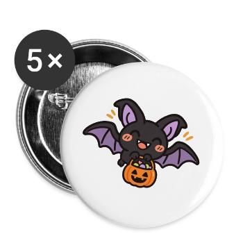 Süße Fledermaus mit Süßigkeiten - Buttons groß 56 mm (5er Pack) - Weiß - Vorne