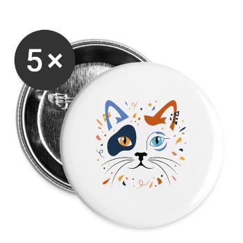 Katze Abstrakt Kunst Modern Katzenliebe T-Shirt - Buttons groß 56 mm (5er Pack) - Weiß - Vorne