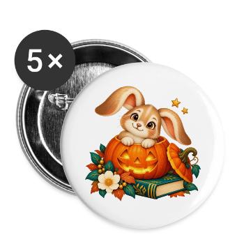 Festliches Kaninchen zwischen Kürbis und Buch - Buttons groß 56 mm (5er Pack) - Weiß - Vorne