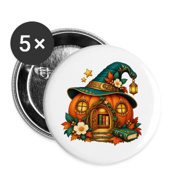 Verzaubertes Kürbishaus - Buttons groß 56 mm (5er Pack) - Weiß - Vorne