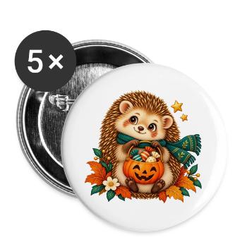 Igel-Herbst-Kürbis Halloween - Buttons groß 56 mm (5er Pack) - Weiß - Vorne