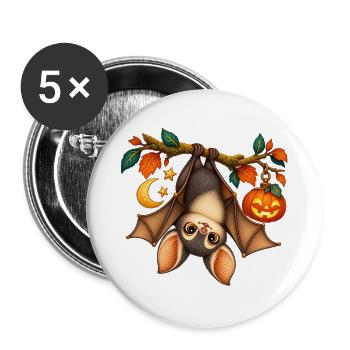 Sternenklare Halloween-Fledermaus - Buttons groß 56 mm (5er Pack) - Weiß - Vorne